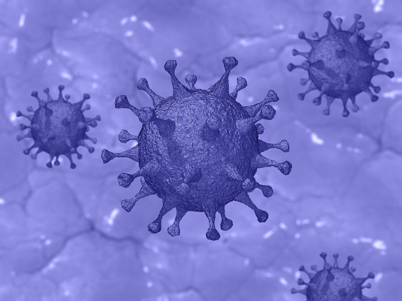 Imagem do coronavírus em tom roxo